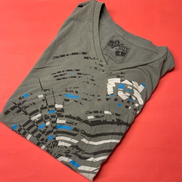 Fox Racing Vintage Graphic Tee - V Neck GRAY SZ L - EUC - Picture 2 of 9
